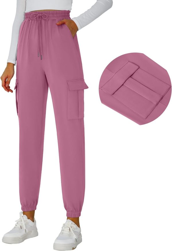 Womens Athletic Pants Knit Cargo Pants Stretchy Hiking Pants Elastic Waist Sweatpants Baggy Soft Joggers