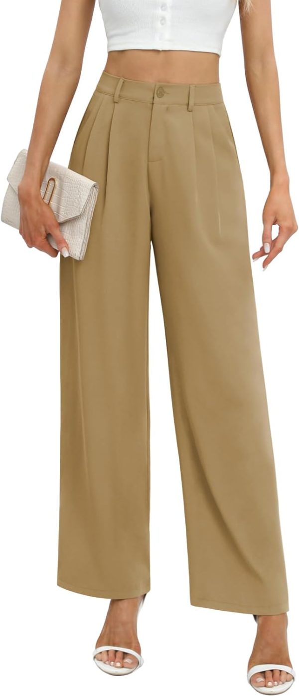 61GJtjdxyHL._AC_SL1500 Women's Business Work Trousers High Waisted Wide Leg Pants Long Straight Suit Pants with Pocket