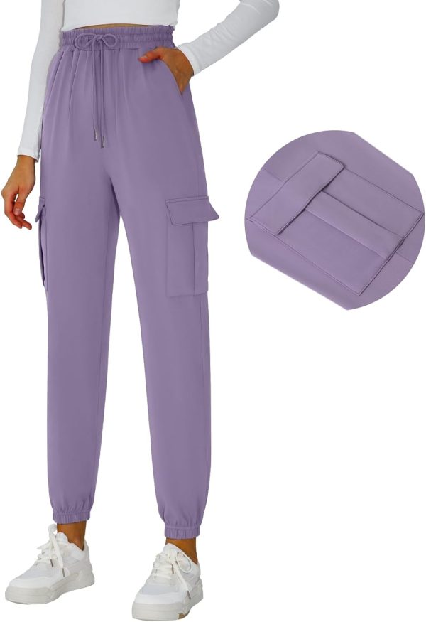 Womens Athletic Pants Knit Cargo Pants Stretchy Hiking Pants Elastic Waist Sweatpants Baggy Soft Joggers