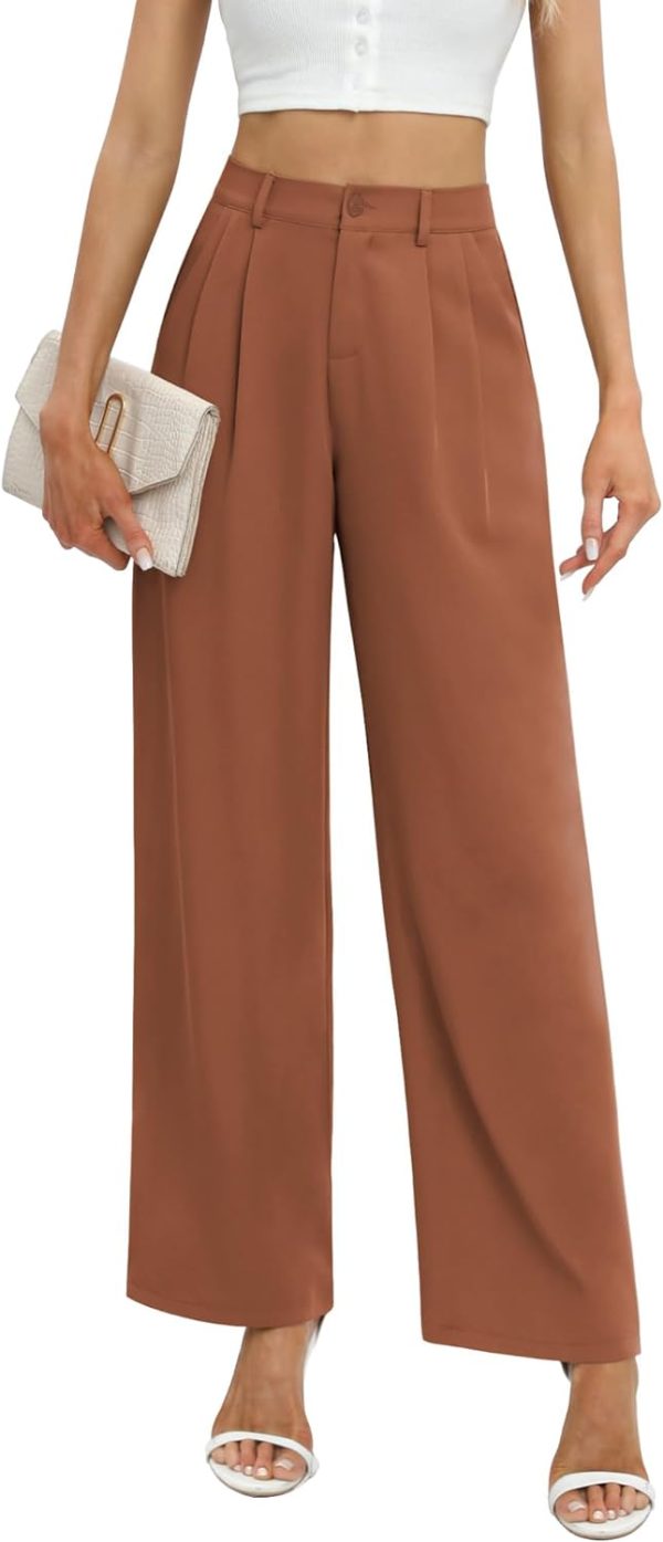 61Jd03-bygL._AC_SL1500 Women's Business Work Trousers High Waisted Wide Leg Pants Long Straight Suit Pants with Pocket