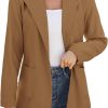 Women Open Front Blazers Long Sleeve Casual OL Office Slim Buttonless Suit Jacket with Pockets