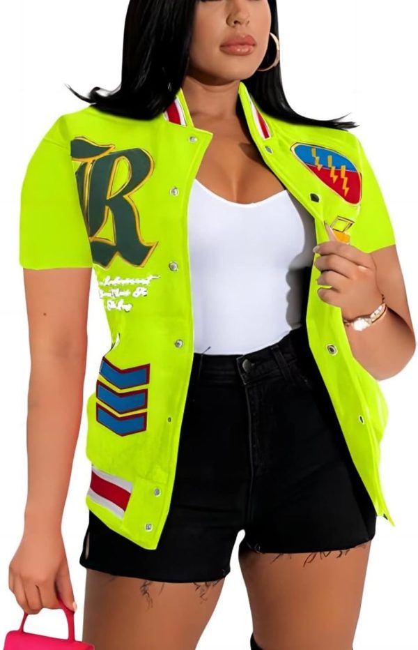 61KGGuH2yZL._AC_SL1500 Button Down Shirts for Women Short Sleeve Cropped Varsity Jacket for Women Summer Tops for Women 2024 S-XXL