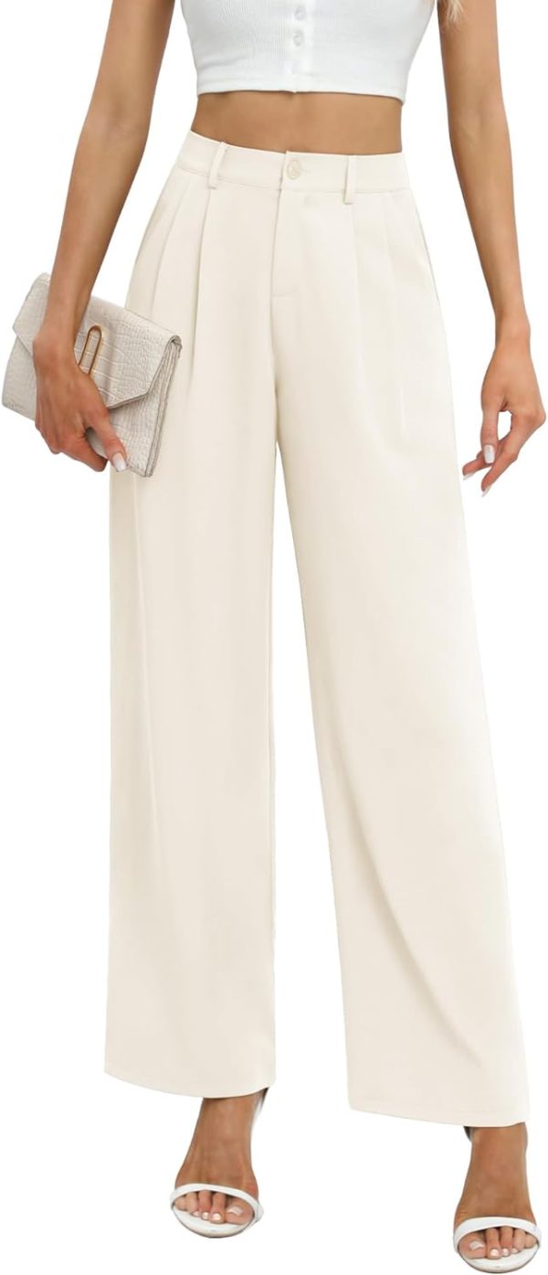 61KqAN0nQGL._AC_SL1500 Women's Business Work Trousers High Waisted Wide Leg Pants Long Straight Suit Pants with Pocket
