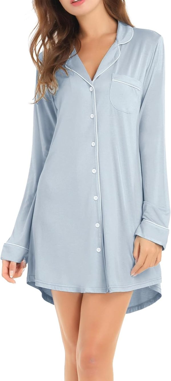 61L50gO3tmL._AC_SL1500 Womens Bamboo Viscose Sleep Shirt Long Sleeve Button Down Nightgowns Boyfriend Nightshirt S-XXL