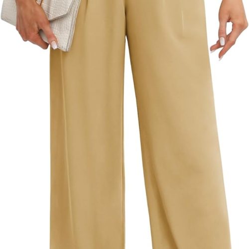 Women's Business Work Trousers High Waisted Wide Leg Pants Long Straight Suit Pants with Pocket