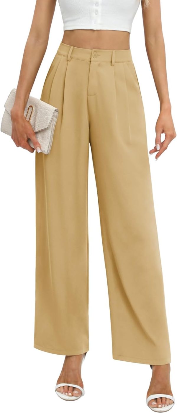 61L9UYrjsCL._AC_SL1500 Women's Business Work Trousers High Waisted Wide Leg Pants Long Straight Suit Pants with Pocket