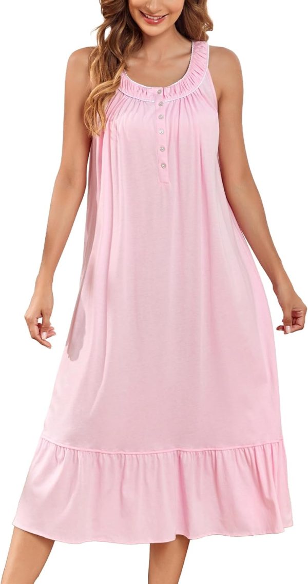 61O6oxpE2cL._AC_SL1500 Women's Nightgown Sleeveless Sleepwear Wide Strap Sleep Shirt Pleated Scoopneck Nightshirt
