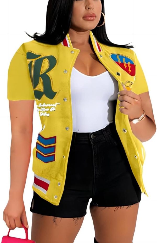 61OsVdiEaTL._AC_SL1500 Button Down Shirts for Women Short Sleeve Cropped Varsity Jacket for Women Summer Tops for Women 2024 S-XXL