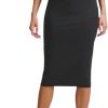 61Ox70aebLL._AC_SL1500 Women Office Work Pencil Skirts Stretchy High Waist Tummy Control Nylon Midi Bodycon Skirts Below Knee Back Slit