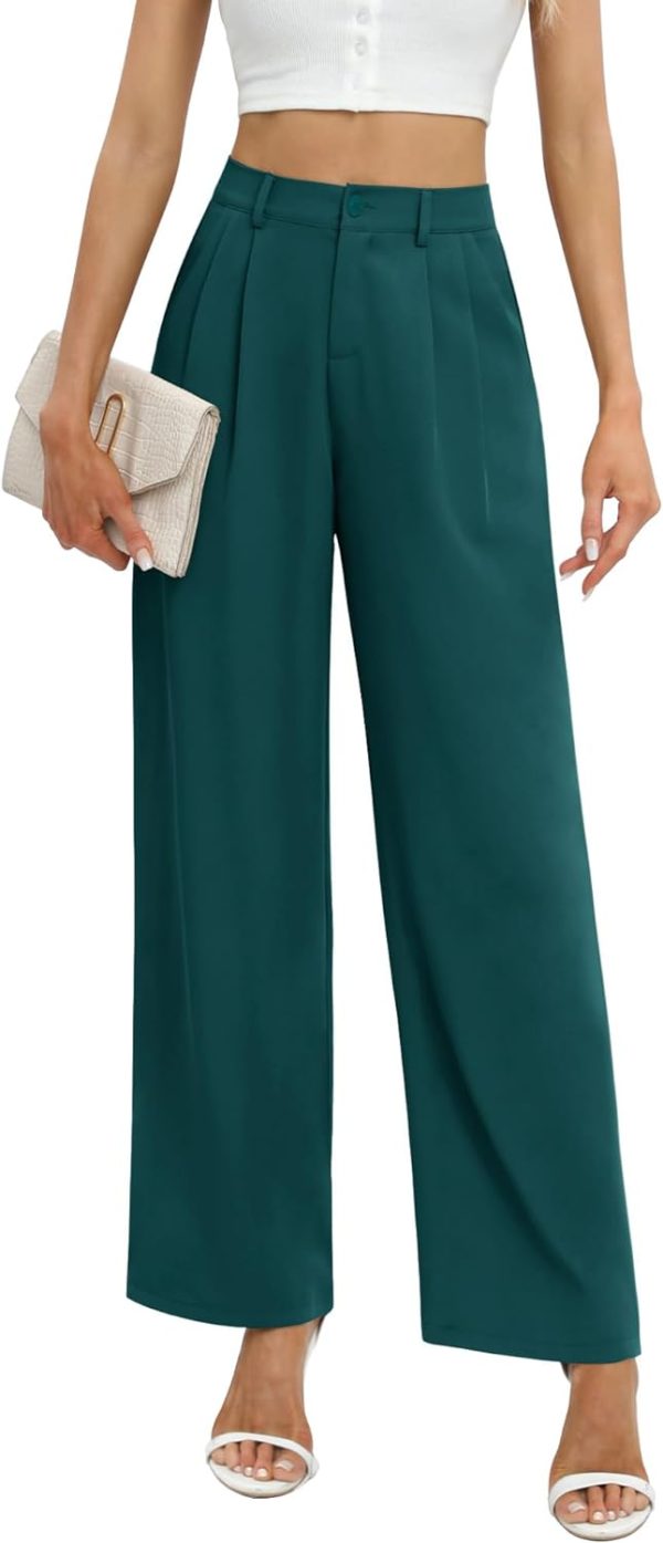 61SWa9ee7GL._AC_SL1500 Women's Business Work Trousers High Waisted Wide Leg Pants Long Straight Suit Pants with Pocket