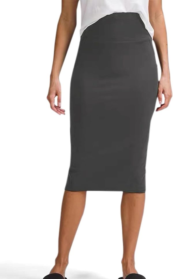 61Sy3OC1DLL._AC_SL1500 Women Office Work Pencil Skirts Stretchy High Waist Tummy Control Nylon Midi Bodycon Skirts Below Knee Back Slit