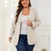 Women Open Front Blazers Long Sleeve Casual OL Office Slim Buttonless Suit Jacket with Pockets