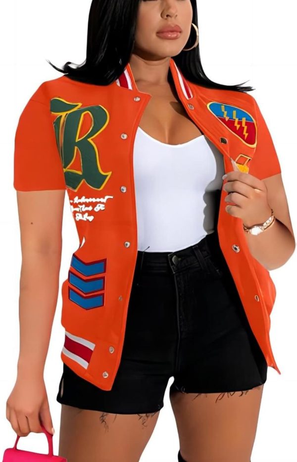 61WXm-y5urL._AC_SL1500 Button Down Shirts for Women Short Sleeve Cropped Varsity Jacket for Women Summer Tops for Women 2024 S-XXL
