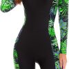 Women Zip Rash Guard Long Sleeve One Piece Splice Swimsuit UPF 50+ Tummy Control Surfing Bathing Suits Boyshort Bottom