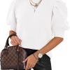 Women's Puff Short Sleeve Sweaters 2024 Fashion Spring Tops Casual Pullover Shirts