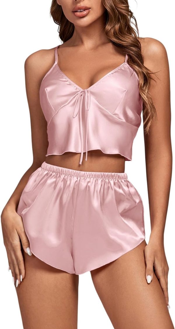 Women's 3Pcs Pajamas Satin Cami Top and Shorts with Robe Sleepwear Set