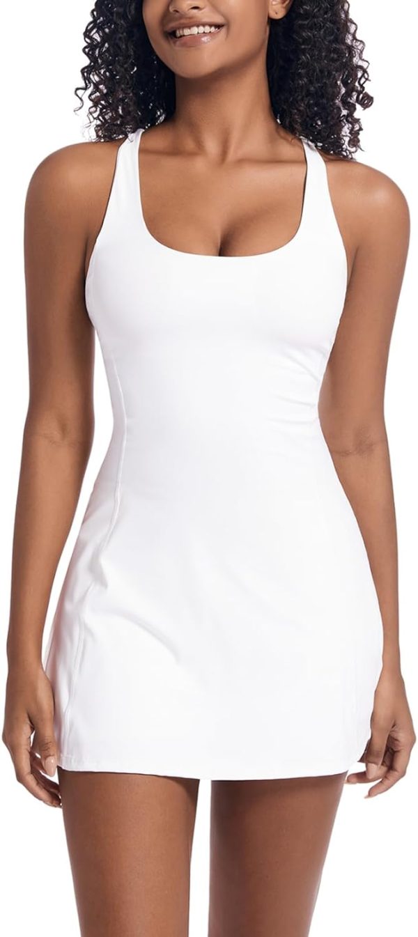Tennis Dress for Women Workout Dress with Built-in Bra & Shorts Pockets Athletic Dress for Exercise Golf Dresses