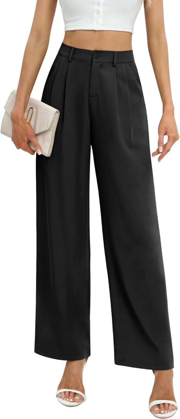 61ckOzmJy9L._AC_SL1500 Women's Business Work Trousers High Waisted Wide Leg Pants Long Straight Suit Pants with Pocket