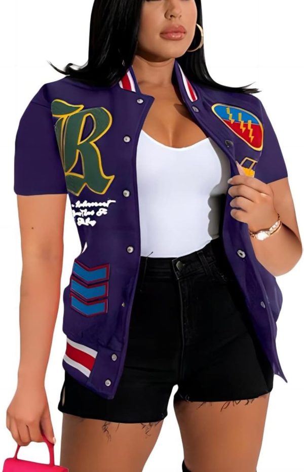 61el0DopVVL._AC_SL1500 Button Down Shirts for Women Short Sleeve Cropped Varsity Jacket for Women Summer Tops for Women 2024 S-XXL