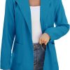 Women Open Front Blazers Long Sleeve Casual OL Office Slim Buttonless Suit Jacket with Pockets