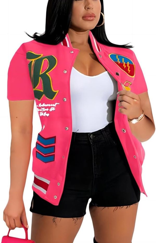 61hh334caVL._AC_SL1500 Button Down Shirts for Women Short Sleeve Cropped Varsity Jacket for Women Summer Tops for Women 2024 S-XXL