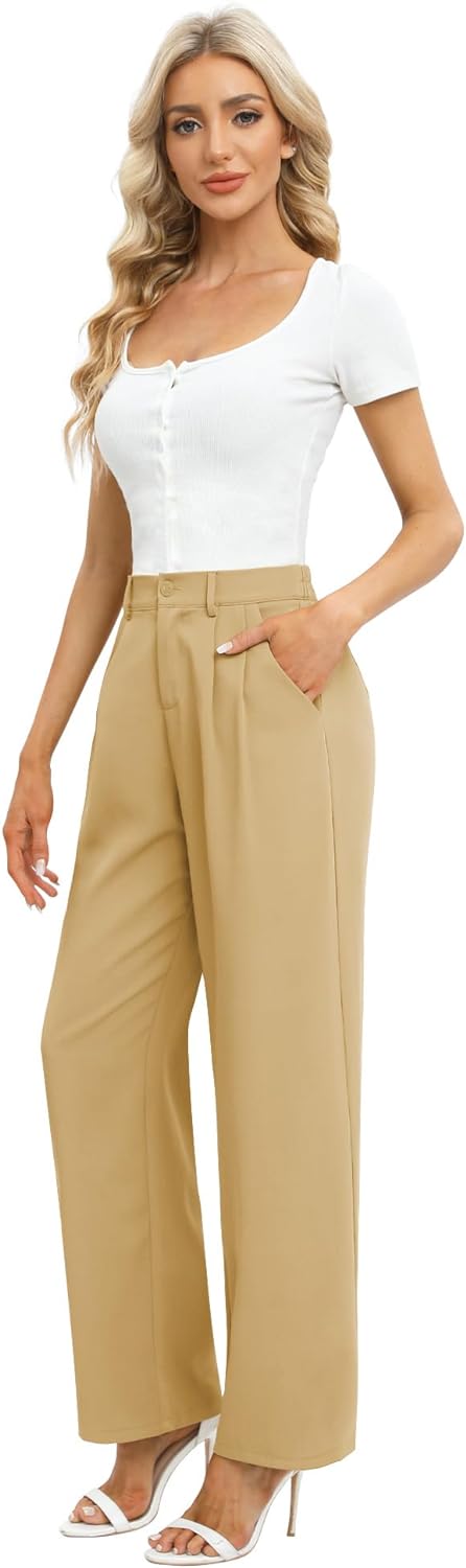 61jfWMhiSbL._AC_SL1500 Women's Business Work Trousers High Waisted Wide Leg Pants Long Straight Suit Pants with Pocket