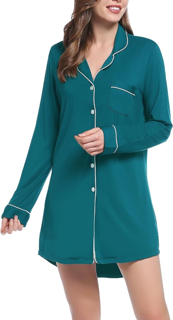 61n34rkgKIL._AC_SL1500 Womens Bamboo Viscose Sleep Shirt Long Sleeve Button Down Nightgowns Boyfriend Nightshirt S-XXL