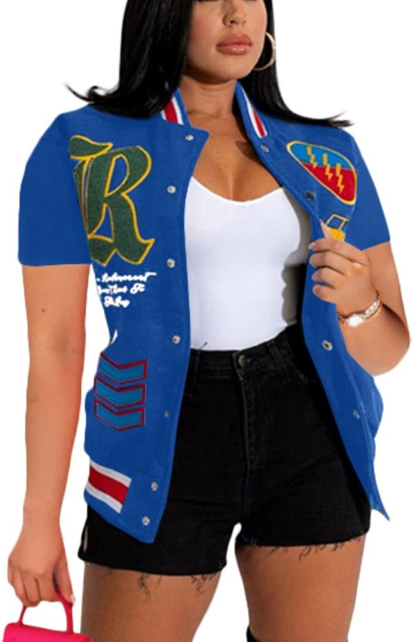 61w-DsDR-lL._AC_SL1500 Button Down Shirts for Women Short Sleeve Cropped Varsity Jacket for Women Summer Tops for Women 2024 S-XXL