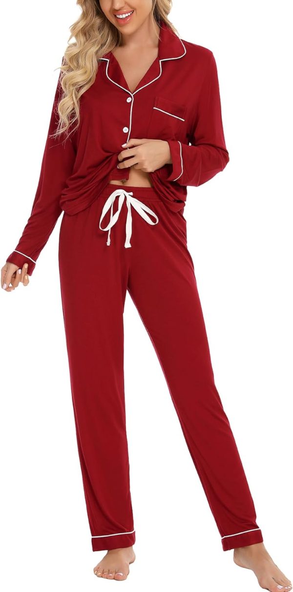 Pajamas Set Long Sleeve Womens Button Down Sleepwear Two Piece Nightwear Soft Pj Lounge Sets S-XXL