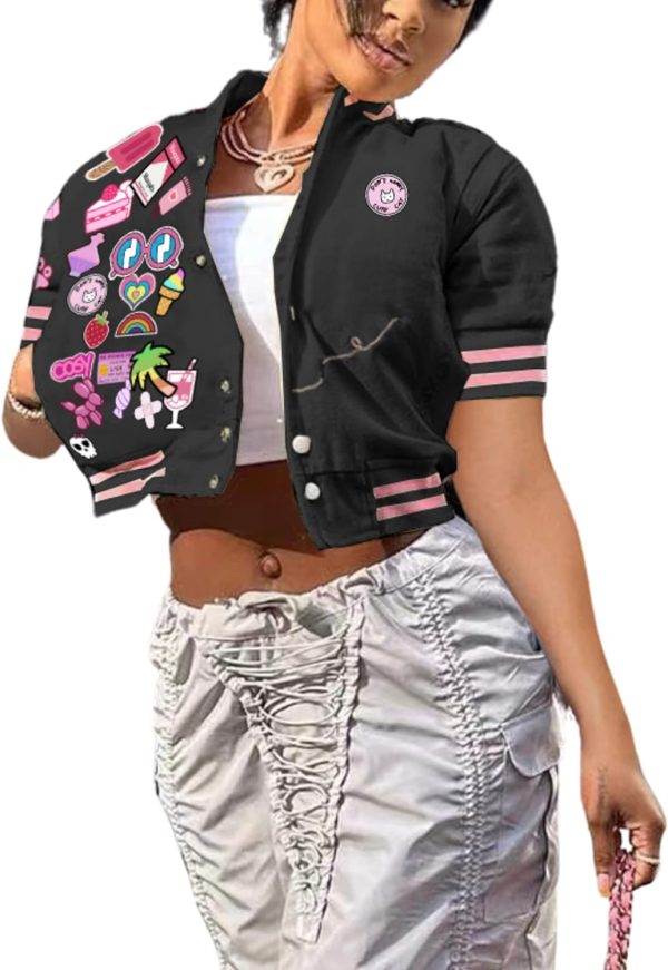 710X-2Bw0AL._AC_SL1500 Button Down Shirts for Women Short Sleeve Cropped Varsity Jacket for Women Summer Tops for Women 2024 S-XXL