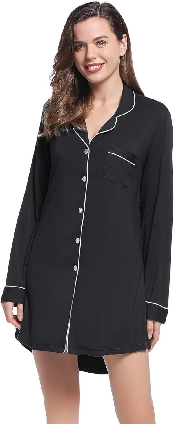 710wjlKob6L._AC_SL1500 Womens Bamboo Viscose Sleep Shirt Long Sleeve Button Down Nightgowns Boyfriend Nightshirt S-XXL