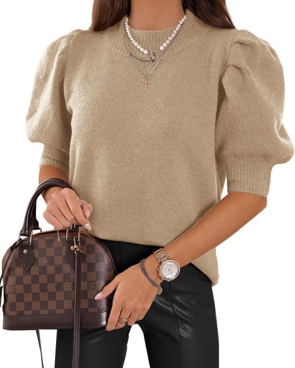Women's Puff Short Sleeve Sweaters 2024 Fashion Spring Tops Casual Pullover Shirts