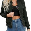 Women's Bomber Jacket Lightweight Varsity Zip Up Coat Casual Long Sleeve Windbreaker
