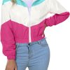 Women’s Lightweight Windbreaker Sport Jacket Zip Up Color Block Coat Casual Long Sleeve Jogging Outerwear