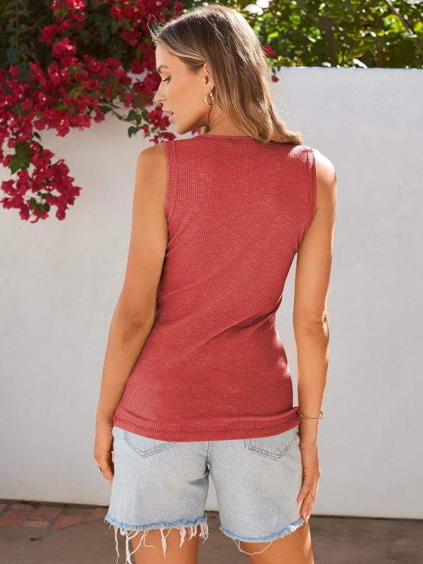 3 Pack Women Tank Tops Ribbed Summer Casual Sleeveless Basic Cami Top Slim Henley Button Down Blouses