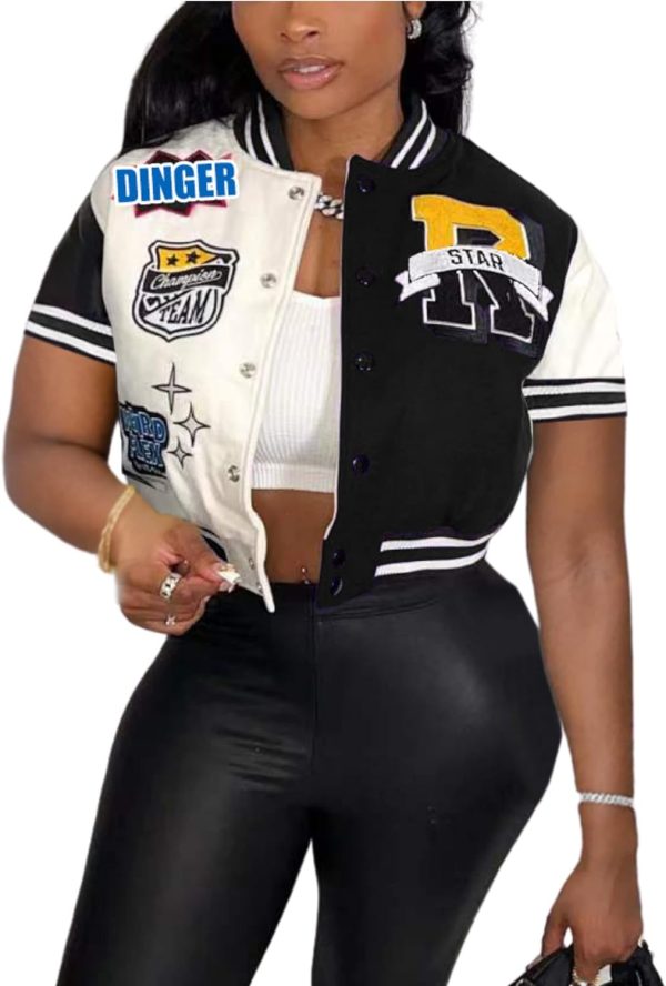 71I_69JDs3L._AC_SL1500 Button Down Shirts for Women Short Sleeve Cropped Varsity Jacket for Women Summer Tops for Women 2024 S-XXL