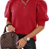 Women's Puff Short Sleeve Sweaters 2024 Fashion Spring Tops Casual Pullover Shirts