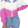 Women’s Lightweight Windbreaker Sport Jacket Zip Up Color Block Coat Casual Long Sleeve Jogging Outerwear