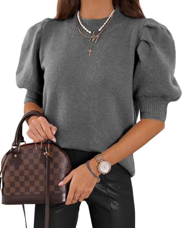 Women's Puff Short Sleeve Sweaters 2024 Fashion Spring Tops Casual Pullover Shirts