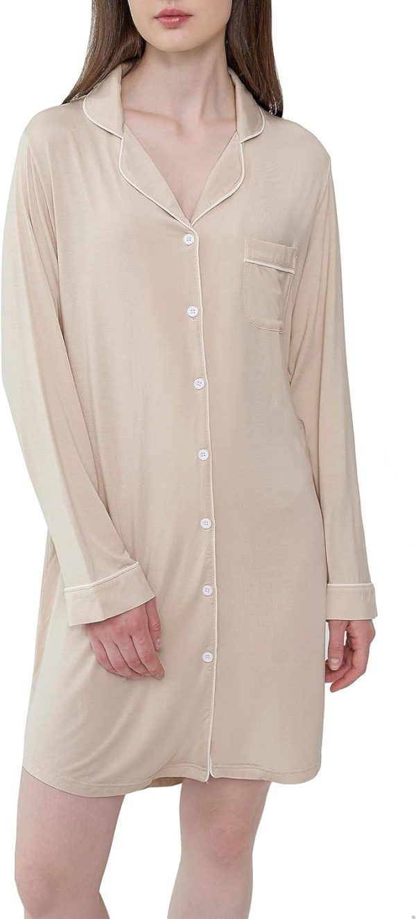 71UFjxWV8kL._AC_SL1500 Womens Bamboo Viscose Sleep Shirt Long Sleeve Button Down Nightgowns Boyfriend Nightshirt S-XXL