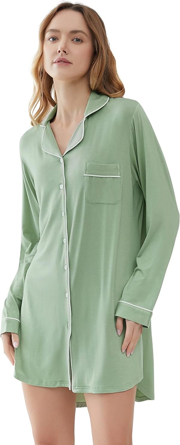 71UOflI2C4L._AC_SL1500 Womens Bamboo Viscose Sleep Shirt Long Sleeve Button Down Nightgowns Boyfriend Nightshirt S-XXL