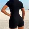 Women's Colorblock Mesh Zipper Diving Suit One Piece Swimsuit Short Sleeve Bathing Suit