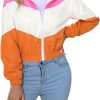 Women’s Lightweight Windbreaker Sport Jacket Zip Up Color Block Coat Casual Long Sleeve Jogging Outerwear