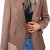 Womens Casual Blazer 2024 Spring Open Front Business Work Tweed Plaid Jacket Suit Pocket (S-XXL)
