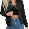 Women's Bomber Jacket Lightweight Varsity Zip Up Coat Casual Long Sleeve Windbreaker
