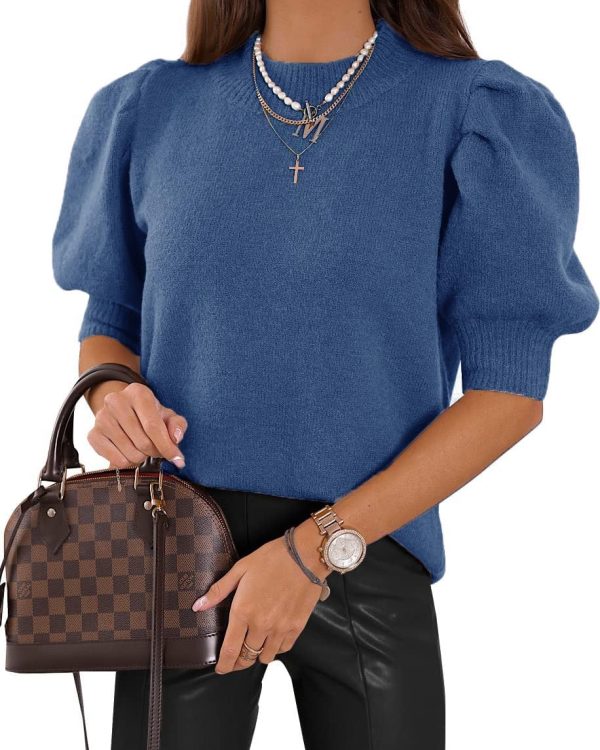 Women's Puff Short Sleeve Sweaters 2024 Fashion Spring Tops Casual Pullover Shirts