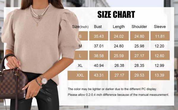 Women's Puff Short Sleeve Sweaters 2024 Fashion Spring Tops Casual Pullover Shirts
