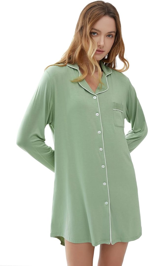 71jtAR5D38L._AC_SL1500 Womens Bamboo Viscose Sleep Shirt Long Sleeve Button Down Nightgowns Boyfriend Nightshirt S-XXL