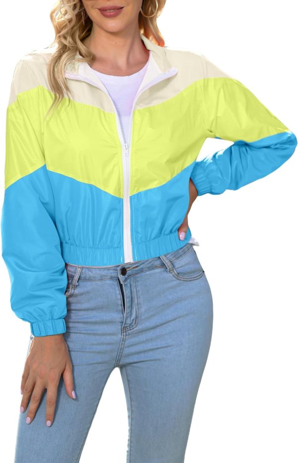 Women’s Lightweight Windbreaker Sport Jacket Zip Up Color Block Coat Casual Long Sleeve Jogging Outerwear
