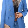 Womens Casual Blazer 2024 Spring Open Front Business Work Tweed Plaid Jacket Suit Pocket (S-XXL)